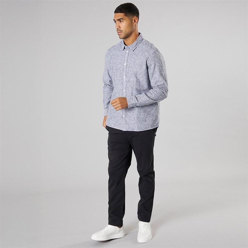 Solid Herre Langærmet Skjorte True Black Melange - Billede 4