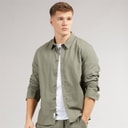 Solid Herre Langærmet Skjorte Dusty Olive