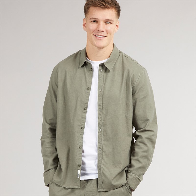 Solid Herre Langærmet Skjorte Dusty Olive - Billede 3
