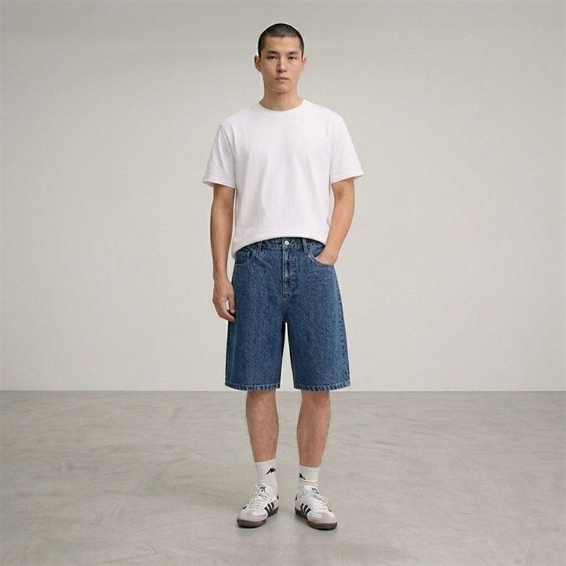 Solid Herre Sdomidt Løstsiddende Denim Shorts Middle Blue Denim