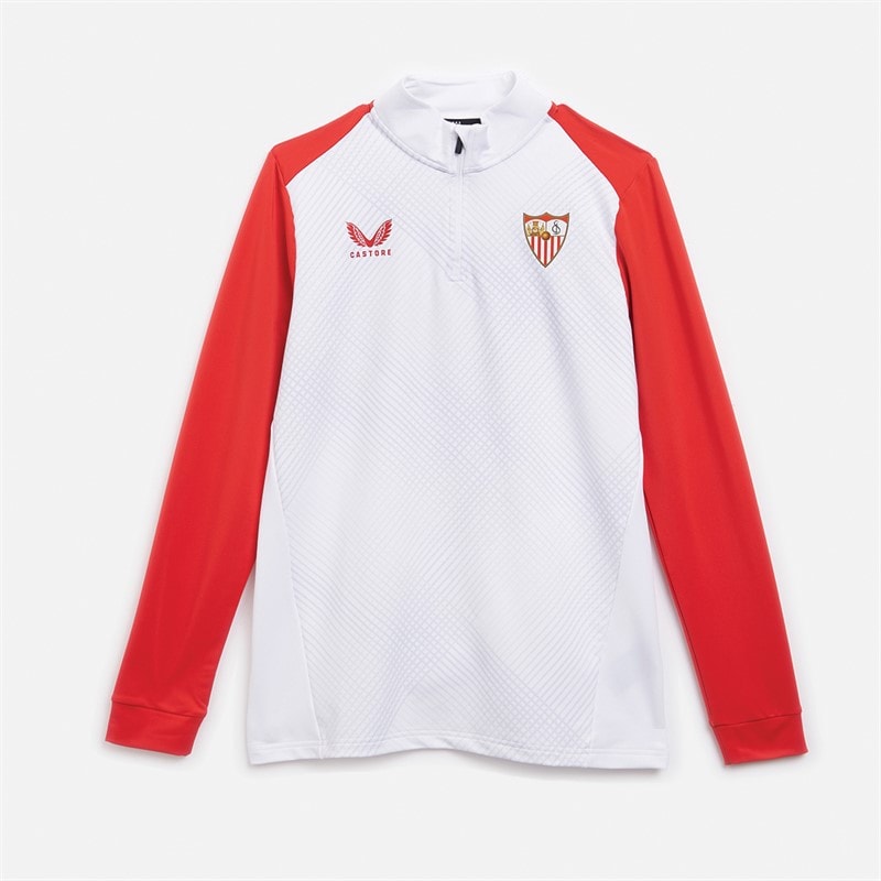 Castore Herre SFC Sevilla FC Hjemme 1/4 Zip Top Brilliant Hvid/True Rød - Billede 1