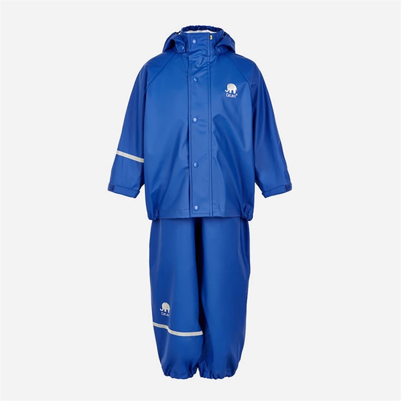 Celavi Børne Solid PU Basic Regntøj Sæt Havblå Oceanblue - Billede 1
