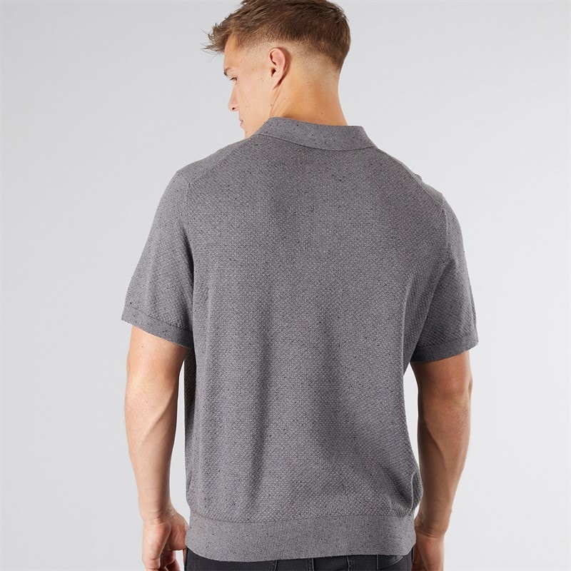 Scotch & Soda Herre Tekstur Skifte Strikket Polo Mørkegrå - Billede 2