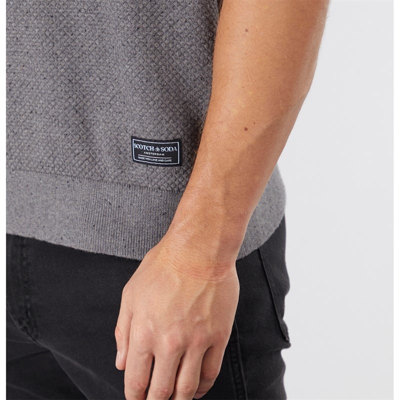 Scotch & Soda Herre Tekstur Skifte Strikket Polo Mørkegrå - Billede 3