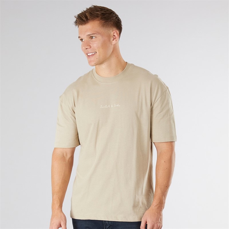 Scotch & Soda Herre Oversized Grafik T-Shirt Taupe - Billede 1