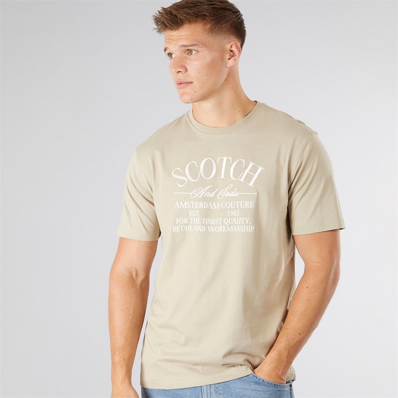 Scotch & Soda Herre Grafik T-Shirt Taupe - Billede 1