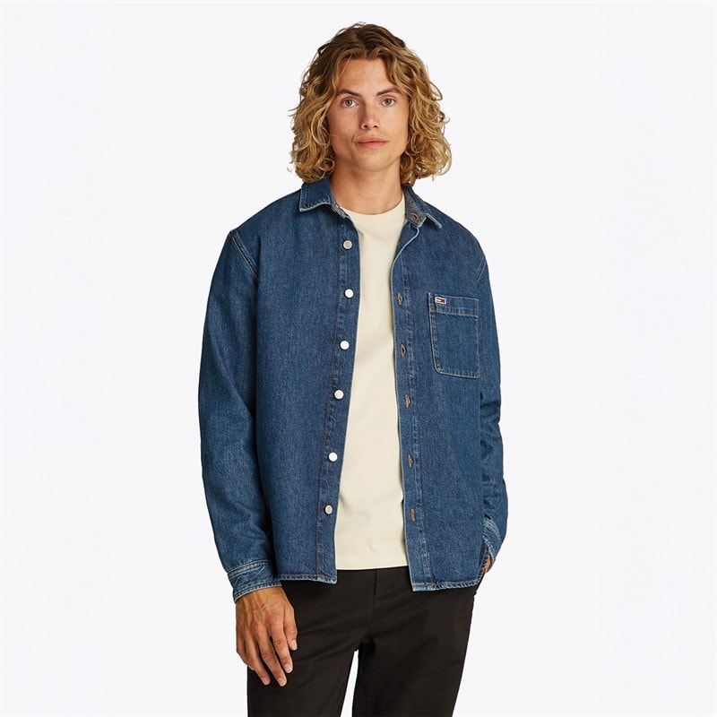 Tommy Jeans Herre Almindelig Langærmet Skjorte Denim Medium - Billede 1