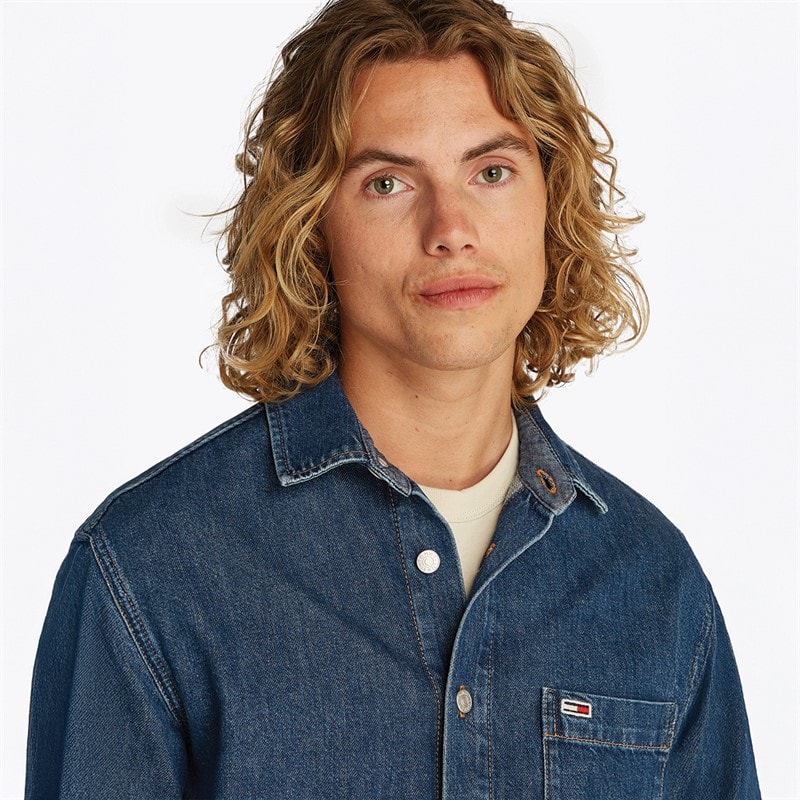 Tommy Jeans Herre Almindelig Langærmet Skjorte Denim Medium - Billede 2