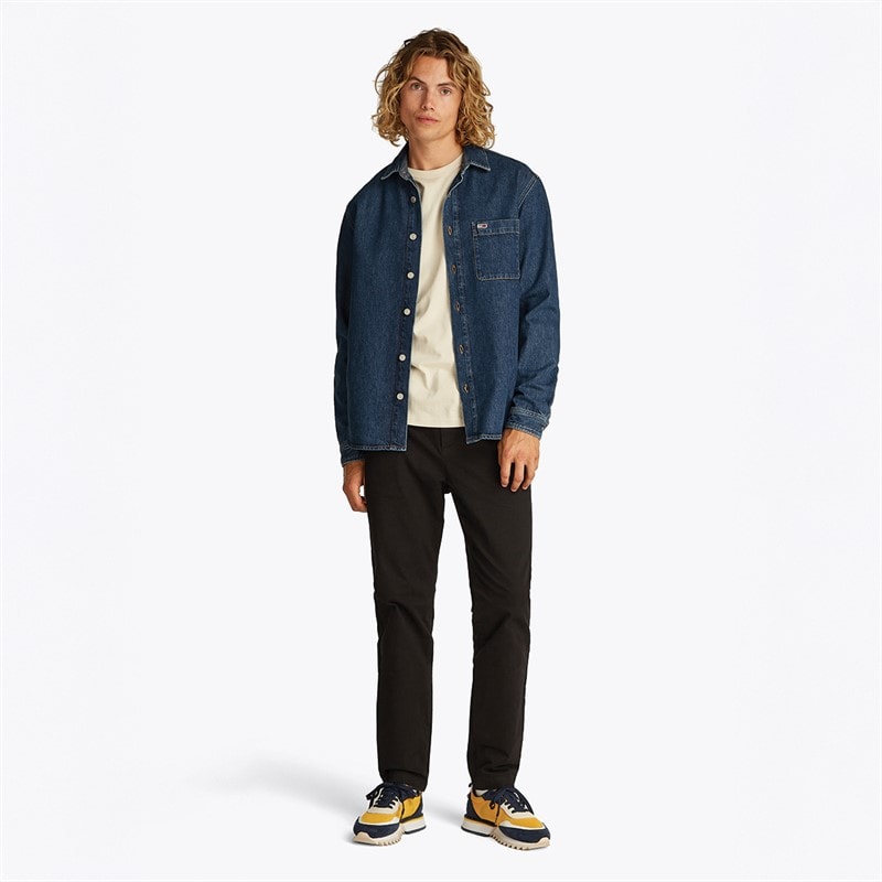 Tommy Jeans Herre Almindelig Langærmet Skjorte Denim Medium - Billede 3