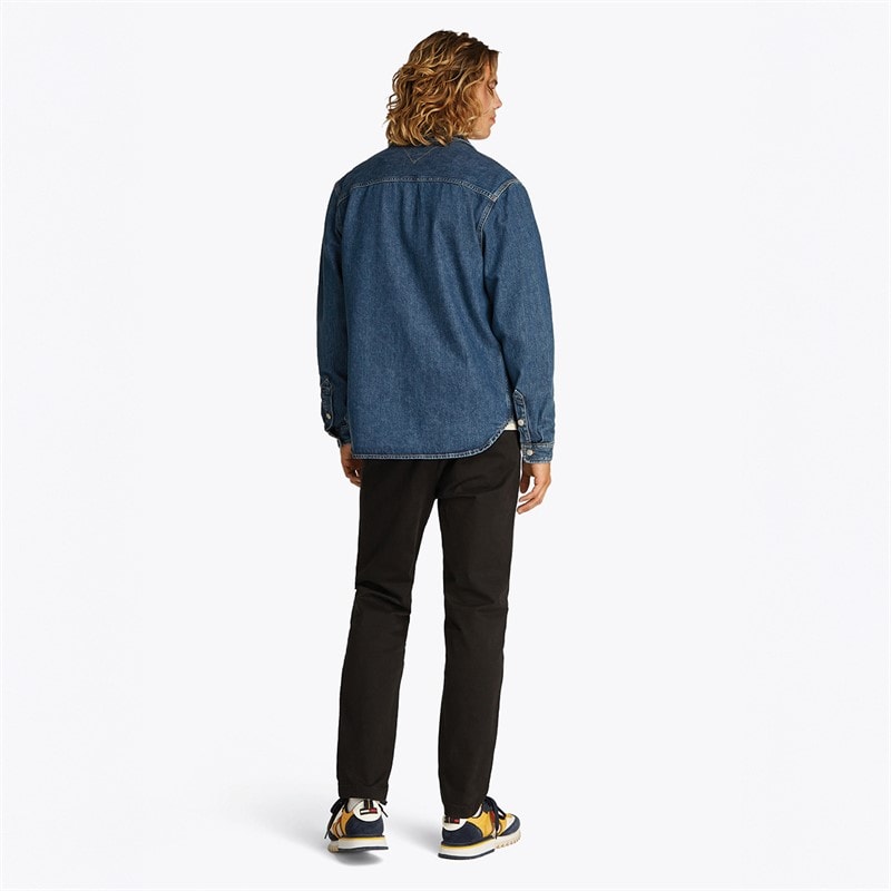 Tommy Jeans Herre Almindelig Langærmet Skjorte Denim Medium - Billede 4