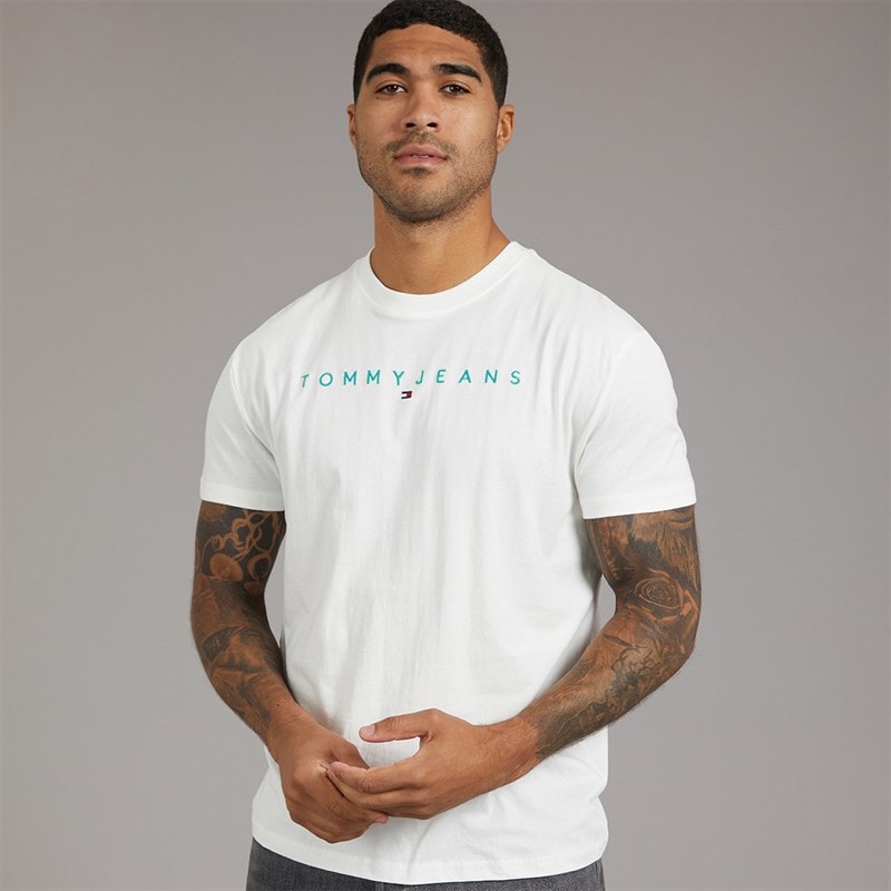 Tommy Jeans Herre Lineær Logo T-shirt Ecru/Bahama Green