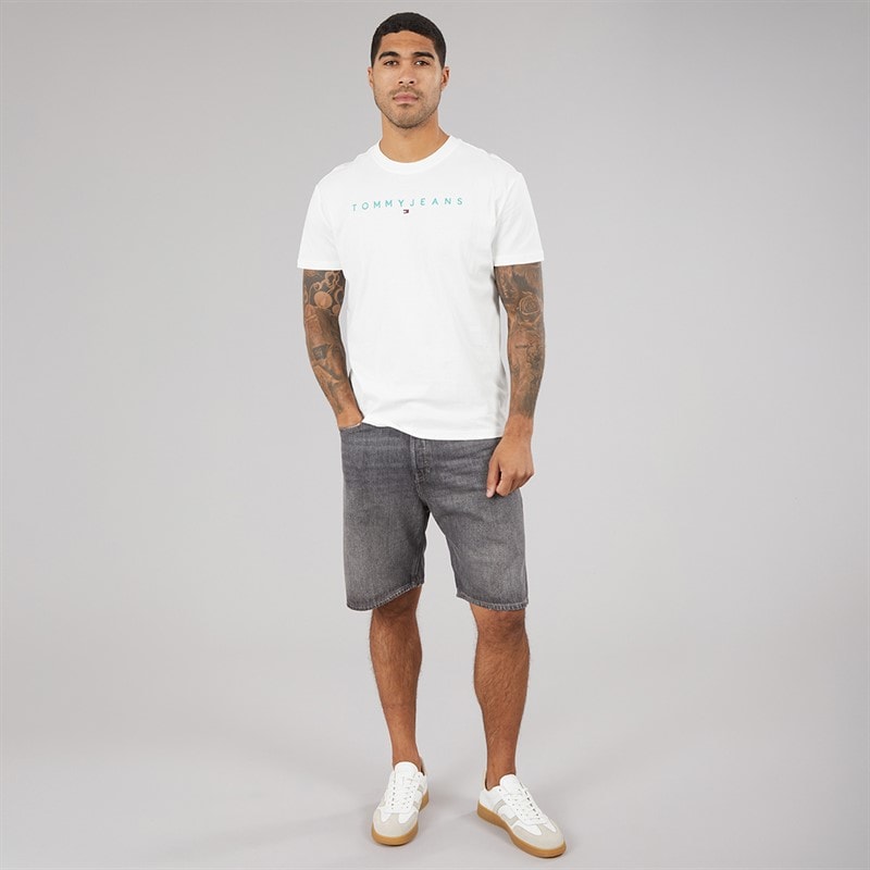 Tommy Jeans Herre Lineær Logo T-shirt Ecru/Bahama Green - Billede 3
