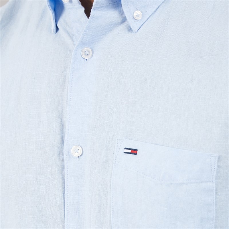 Tommy Jeans Herre Linned Langærmet Skjorte Sweet Blue - Billede 3