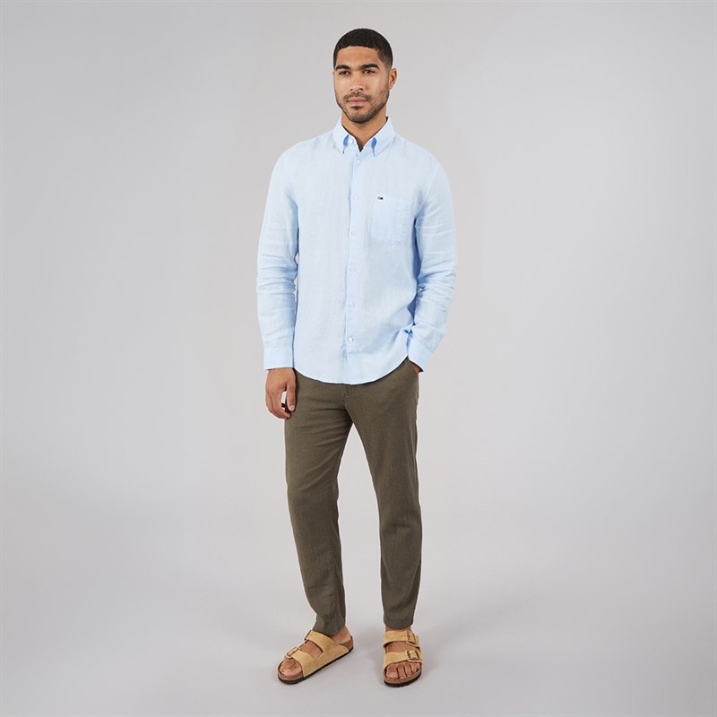 Tommy Jeans Herre Linned Langærmet Skjorte Sweet Blue - Billede 4