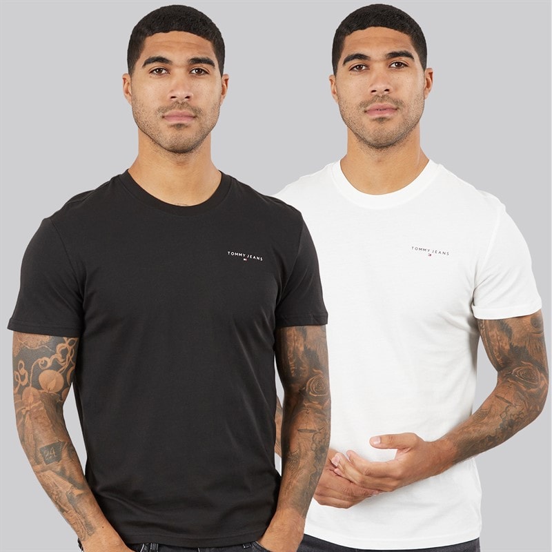 Tommy Jeans Herre to pak lineære t-shirts Ecru/Sort