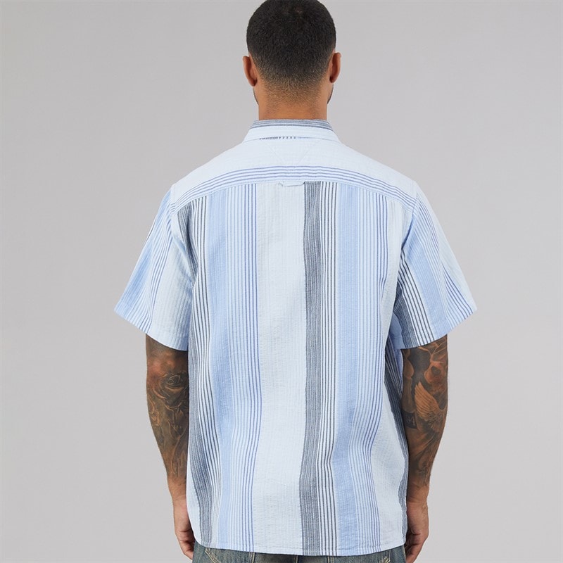 Tommy Jeans Herre Stribet Kortærmet Skjorte Sweet Blue Stripes - Billede 2