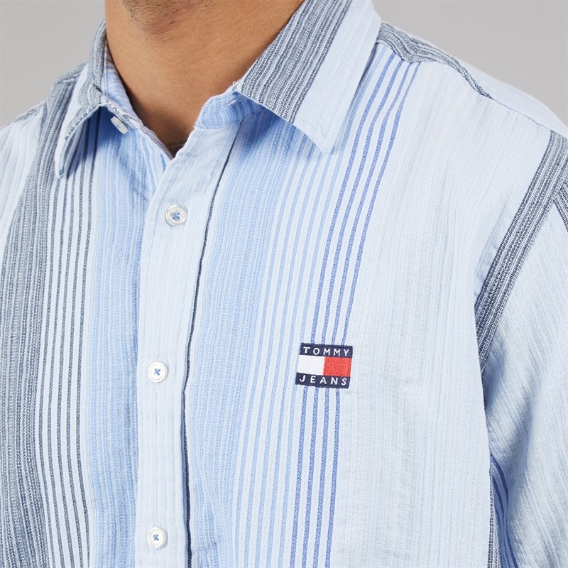 Tommy Jeans Herre Stribet Kortærmet Skjorte Sweet Blue Stripes - Billede 3