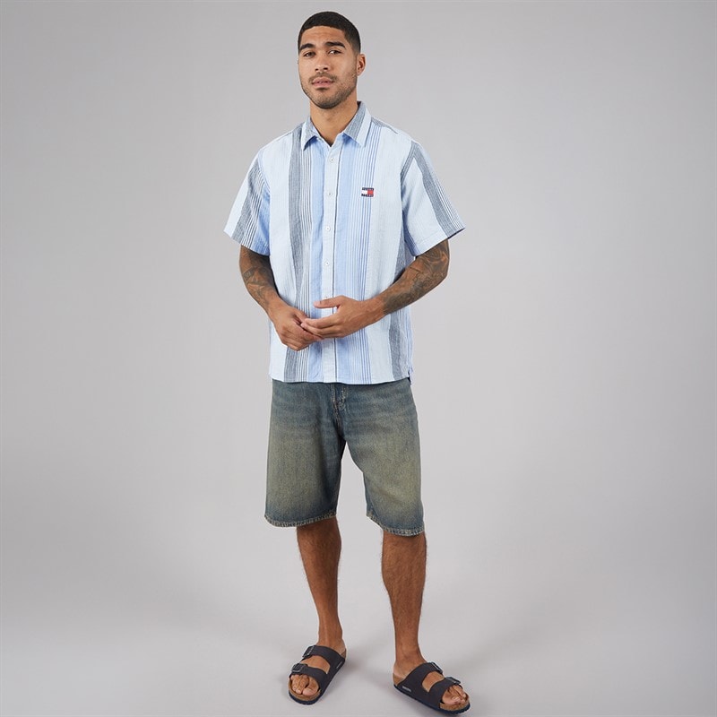 Tommy Jeans Herre Stribet Kortærmet Skjorte Sweet Blue Stripes - Billede 4
