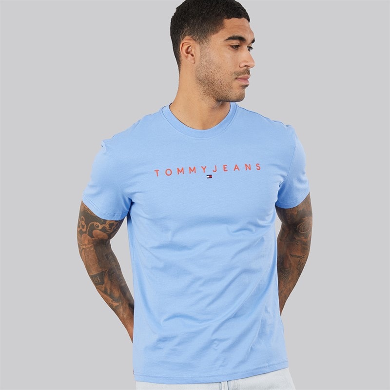 Tommy Jeans Herre Lineær Logo T-shirt Blue Twilight - Billede 1