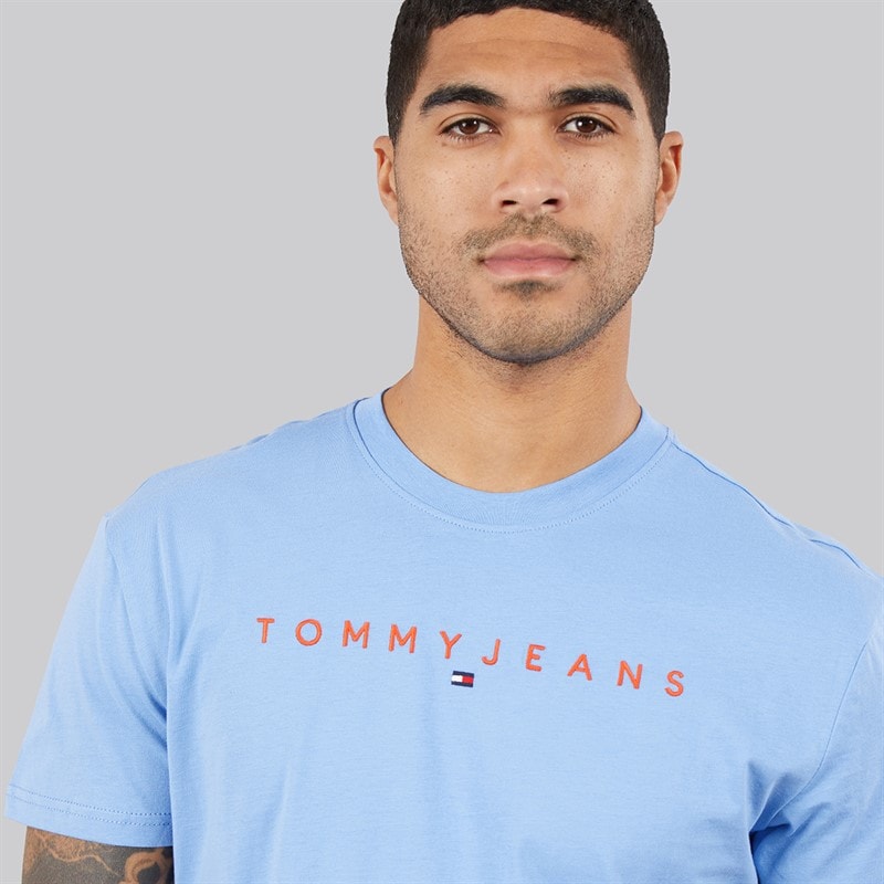 Tommy Jeans Herre Lineær Logo T-shirt Blue Twilight - Billede 3