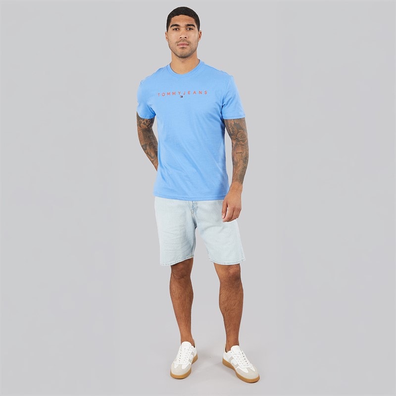 Tommy Jeans Herre Lineær Logo T-shirt Blue Twilight - Billede 4