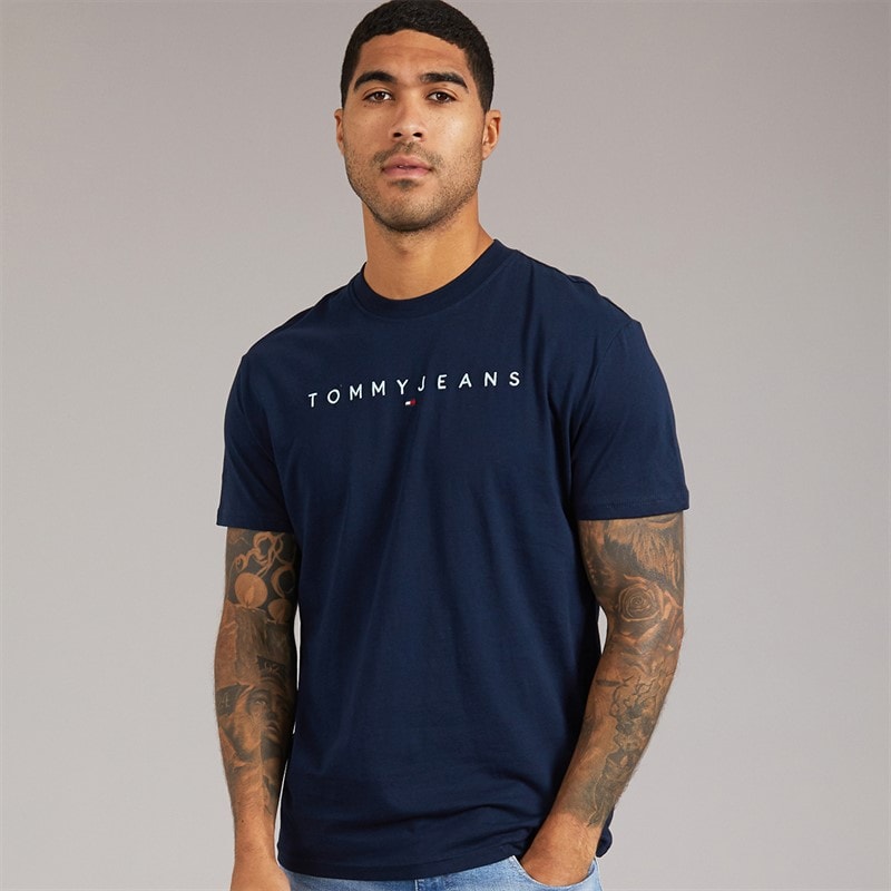 Tommy Jeans Herre Lineær Logo T-shirt Dark Night Navy/Sweet Blue - Billede 1
