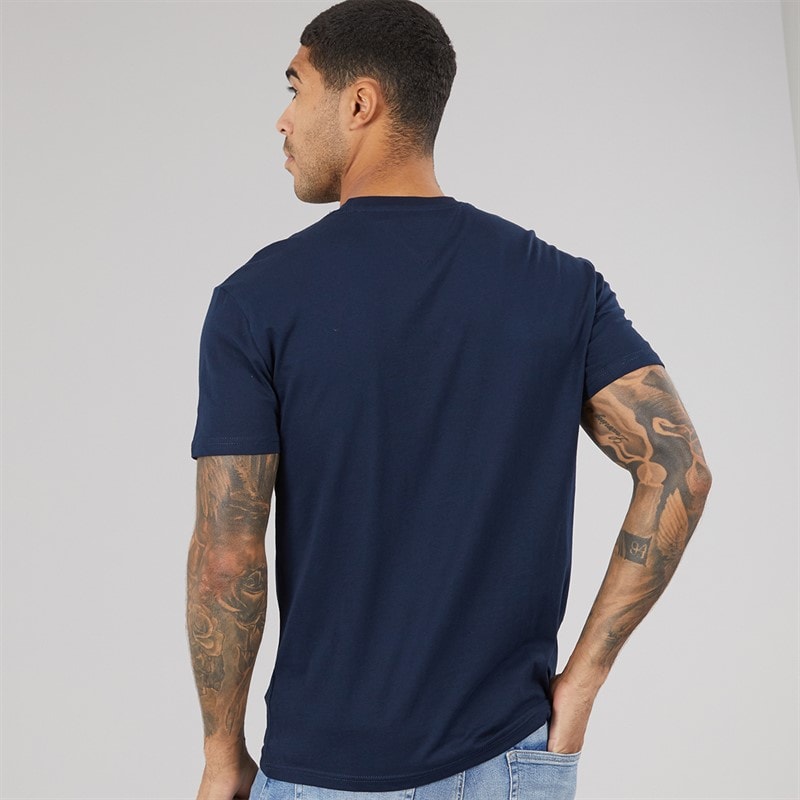 Tommy Jeans Herre Lineær Logo T-shirt Dark Night Navy/Sweet Blue - Billede 2