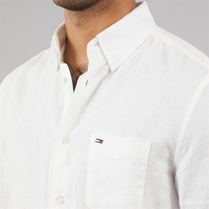 Tommy Jeans Herre Linned Langærmet Skjorte Ecru - Billede 3