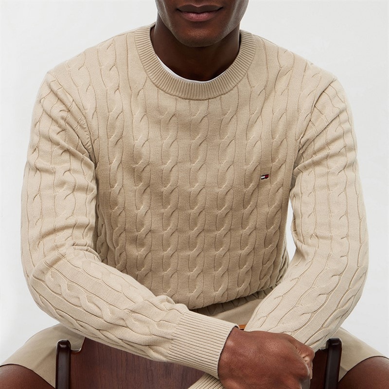 Tommy Jeans Herre Flag Broderi Kabelstrik Sweater Sandalwood - Billede 3