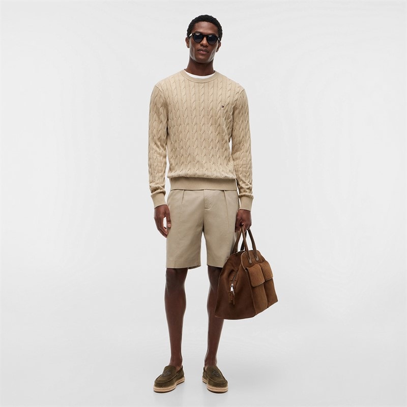 Tommy Jeans Herre Flag Broderi Kabelstrik Sweater Sandalwood - Billede 4