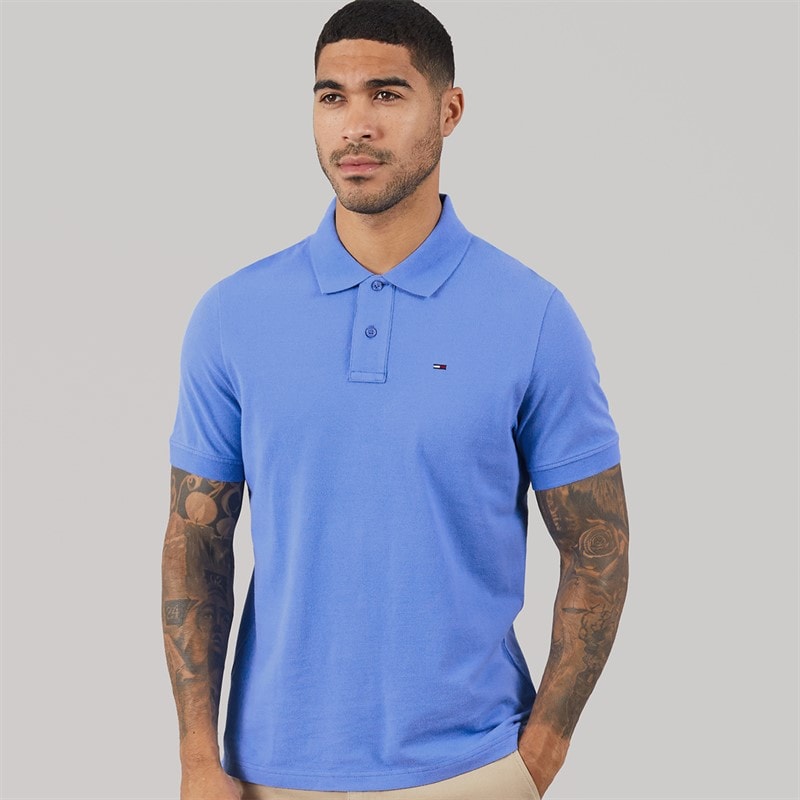 Tommy Jeans Herre Flag Regular Fit Pique Poloshirt Blue Twilight