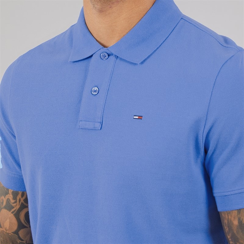 Tommy Jeans Herre Flag Regular Fit Pique Poloshirt Blue Twilight - Billede 3
