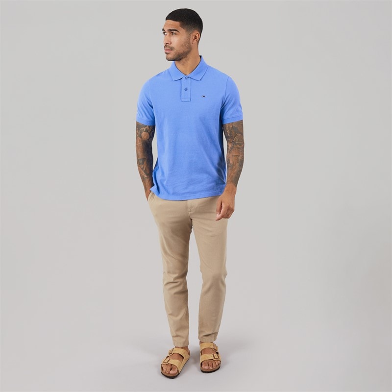 Tommy Jeans Herre Flag Regular Fit Pique Poloshirt Blue Twilight - Billede 4