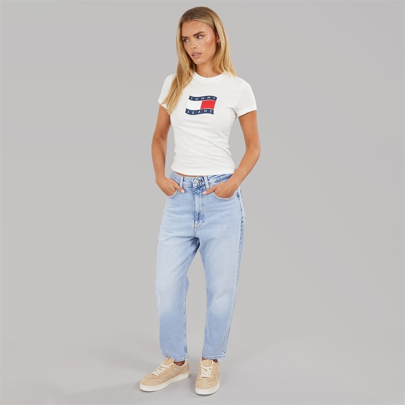 Tommy Jeans Dame Wavy Flag T Shirt Ecru - Billede 4