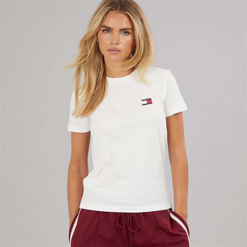 Tommy Jeans Dame Wavy Flag T Shirt Ecru - Billede 2