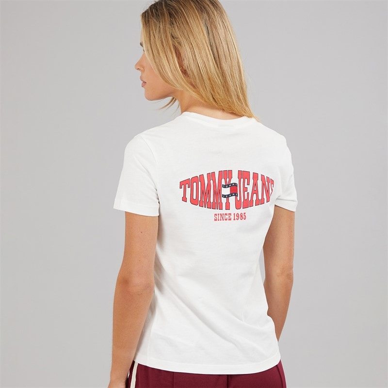 Tommy Jeans Dame Wavy Flag T Shirt Ecru - Billede 3