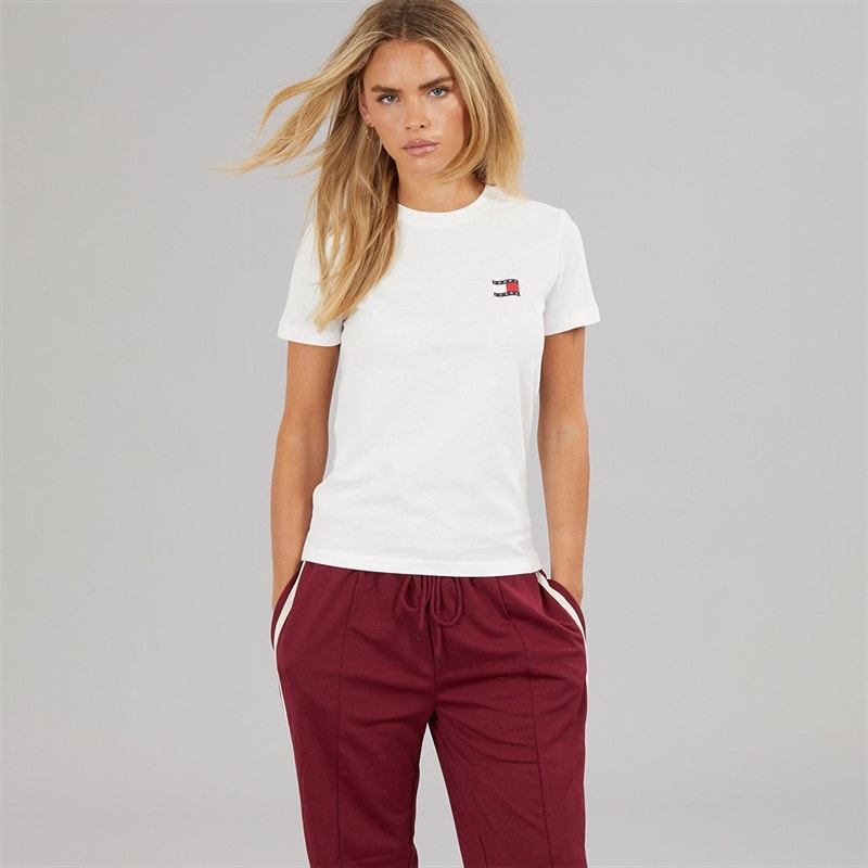 Tommy Jeans Dame Wavy Flag T Shirt Ecru - Billede 4
