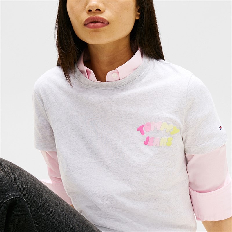 Tommy Jeans Dame Boble T-shirt Ice Grey Heather - Billede 4