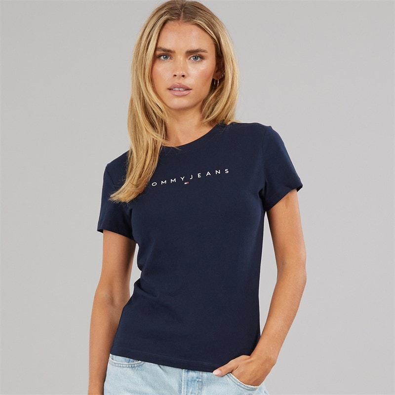 Tommy Jeans Dame Linear T-shirt Dark Night Navy 1 - Billede 3