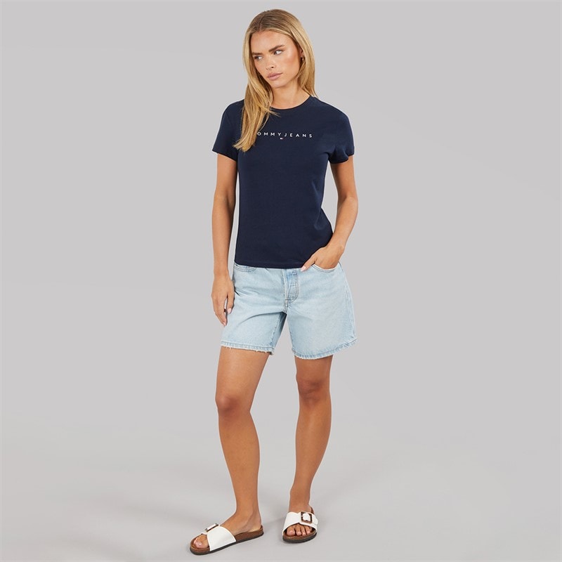 Tommy Jeans Dame Linear T-shirt Dark Night Navy 1 - Billede 4