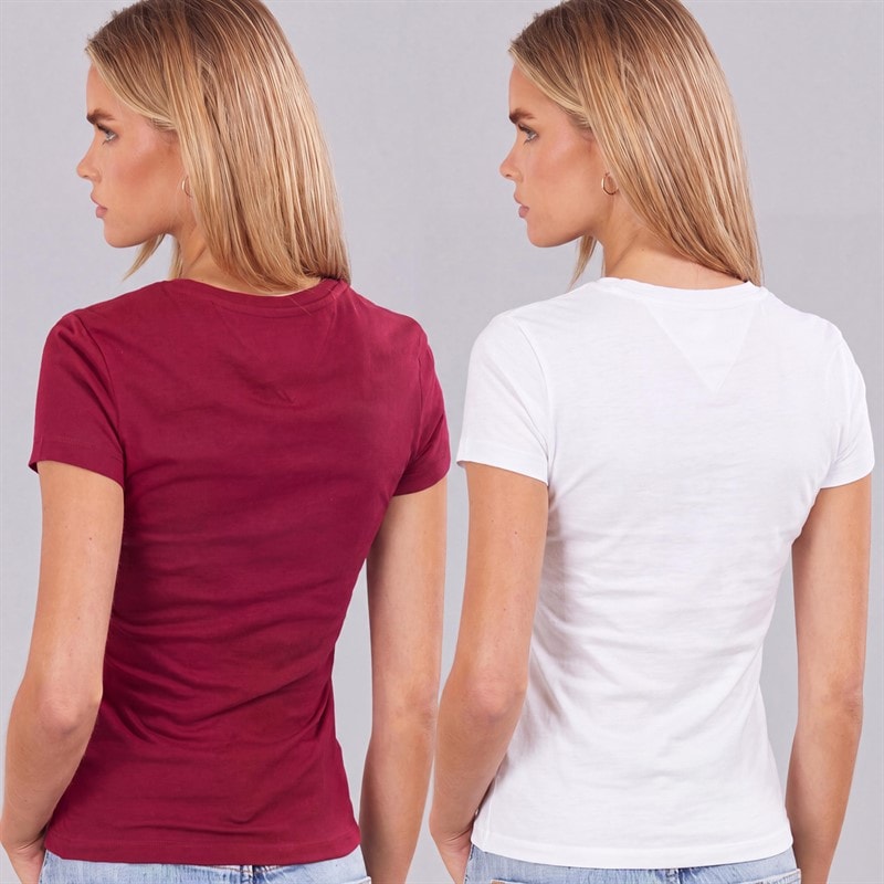 Tommy Jeans Dame to pak t-shirts Ecru/Lavish Cerise - Billede 2