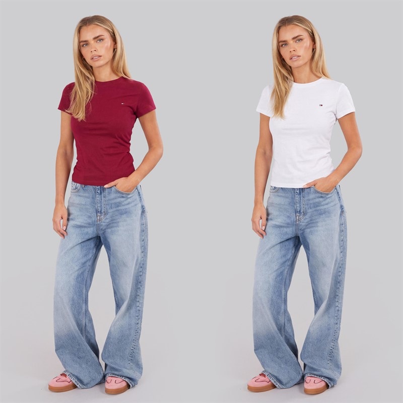 Tommy Jeans Dame to pak t-shirts Ecru/Lavish Cerise - Billede 3