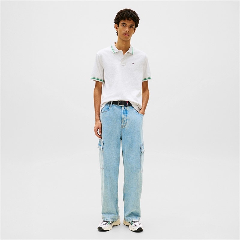 Tommy Jeans Herre Polo Shirt med striber Ice Grey Heather - Billede 2