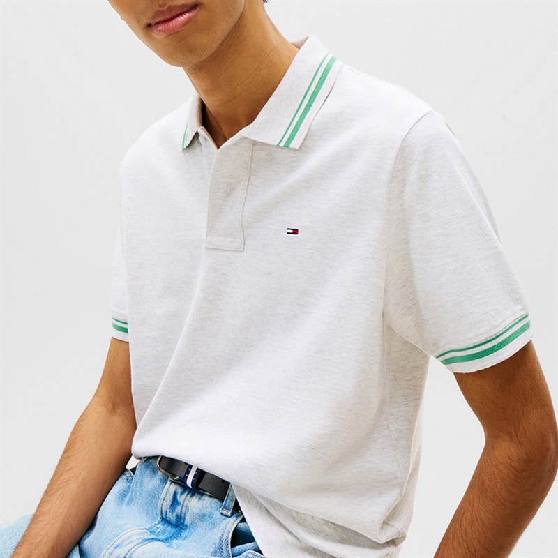 Tommy Jeans Herre Polo Shirt med striber Ice Grey Heather - Billede 4