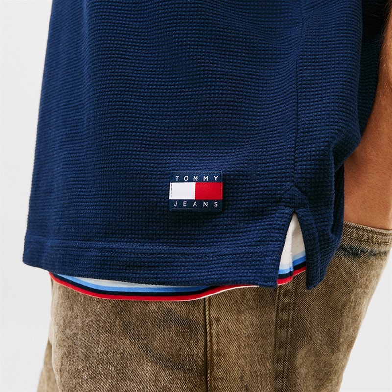 Tommy Jeans Herre Reg Waffle Poloskjorte Dark Night Navy - Billede 4