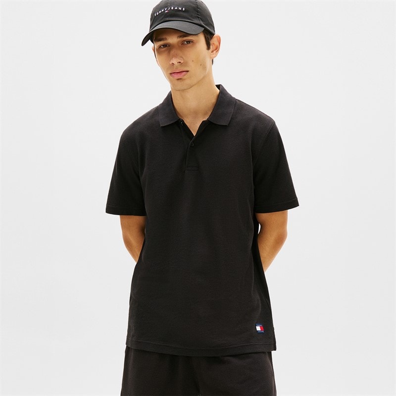 Tommy Jeans Herre Reg Waffle Poloskjorte Sort