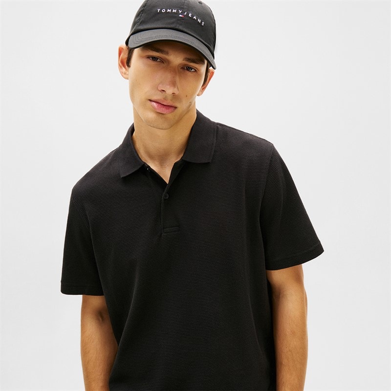 Tommy Jeans Herre Reg Waffle Poloskjorte Sort - Billede 4