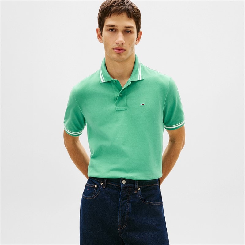 Tommy Jeans Herre Polo Shirt med striber Bahama Green