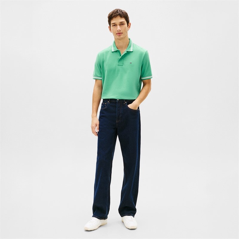 Tommy Jeans Herre Polo Shirt med striber Bahama Green - Billede 2