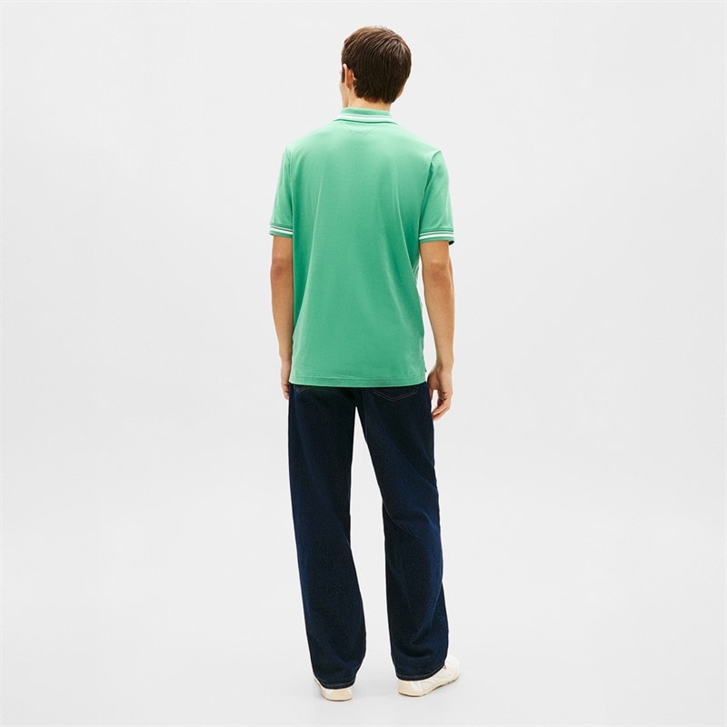 Tommy Jeans Herre Polo Shirt med striber Bahama Green - Billede 3